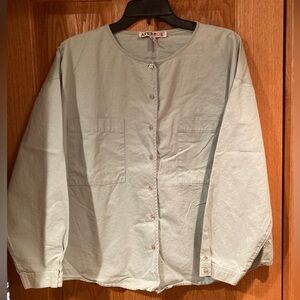 Vintage 1990s Women's Light Green Button-Up Top